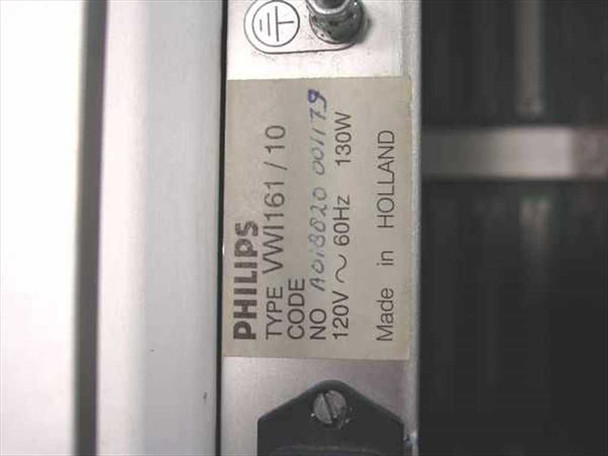 Philips VWI161/10 label closeup on second chassis — Type VWI161/10, Code A018820 001179, 120V ~ 60Hz, 130W, Made in Holland