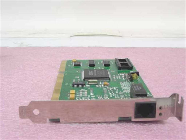 SMC 8216T ISA Ethernet NIC – angled front view showing RJ45 port bracket and green PCB with ISA edge connector