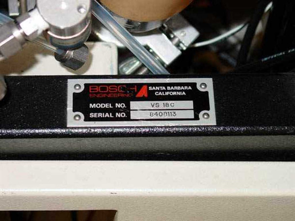 Bosch Engineering nameplate showing Model No. VS 18C, Santa Barbara California – close-up of identification label