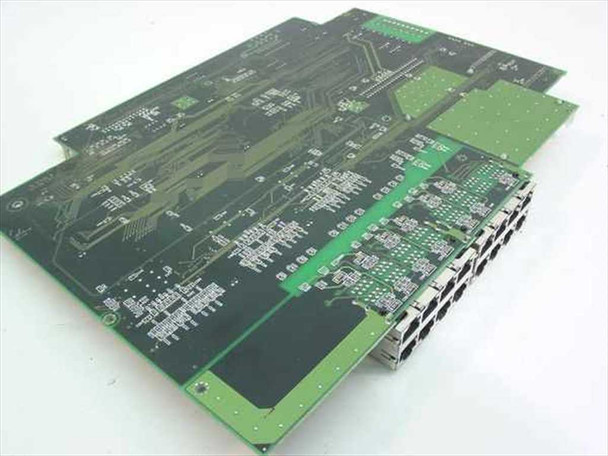 Zyxel ES-1016B Rev B1 Ethernet board — angled rear view showing PCB underside and RJ-45 port cluster