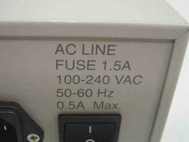 D-Link DES-2205 – rear panel power section label showing AC Line Fuse 1.5A, 100-240 VAC, 50-60 Hz, 0.5A Max.