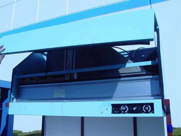 Micro Air MAA-40 hood raised open showing two large black blower motors inside cavity with wiring and front control panel visible