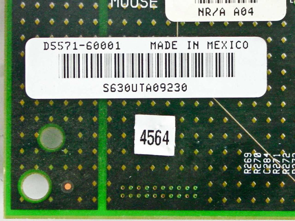 HP D5571-60001 motherboard label closeup showing part number, Made in Mexico marking, and serial number barcode
