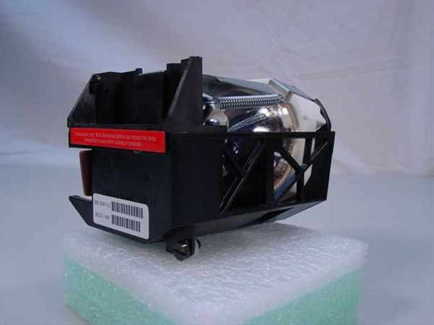 Toshiba TLPL-5 lamp module — opposite side view with red warning label and barcode sticker visible