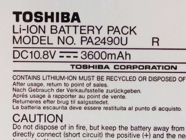 Toshiba PA2490U Tecra 500CDT - 510 Series Li-ION Battery 10.8V 3600mAh