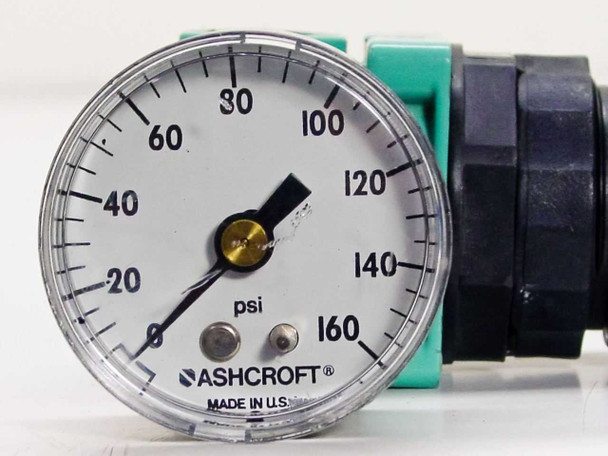 Close-up of Ashcroft 0-160 PSI pressure gauge face marked Made in USA