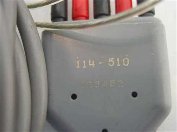 Medtel 114-510 part number label on cable junction block with serial number 128452 visible