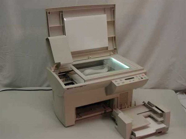 HP OfficeJet Pro 1150Cse C5300A scanner lid open showing flatbed glass platen and paper output tray extended