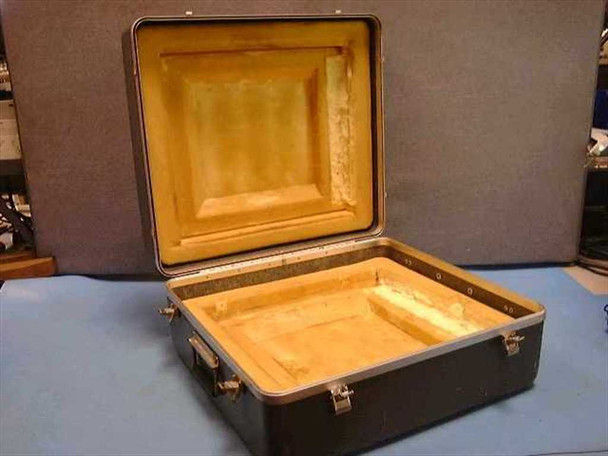 HP equipment case open – interior view showing yellowed foam padding in lid and foam-lined equipment well in base