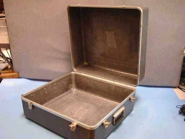 HP equipment case open from above – interior base showing recessed equipment bay and corner latch hardware