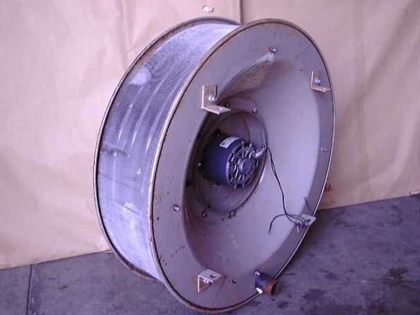 Dunham-Bush C-525-G unit heater – rear view showing GE motor mounted centrally, mounting brackets, and threaded water pipe connections at bottom
