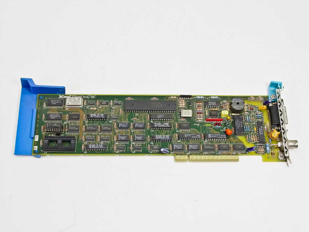 3Com EtherLink/MC 4233-02 MCA network card – component side top view showing full PCB with blue bracket