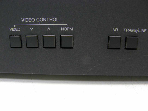 Panasonic ET-100DS – front panel Video Control section showing VIDEO, V-, V+, NORM, NR, and FRAME/LINE pushbuttons