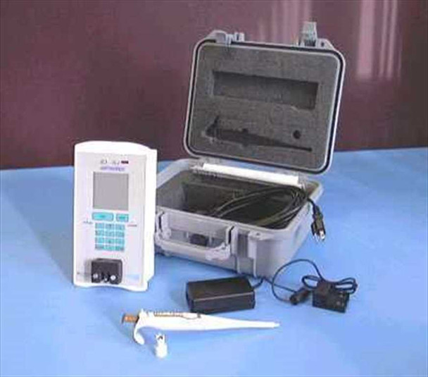 Alpharma Optibreed SQA III sperm quality analyzer shown with portable carry case, power adapter, and pipette accessories