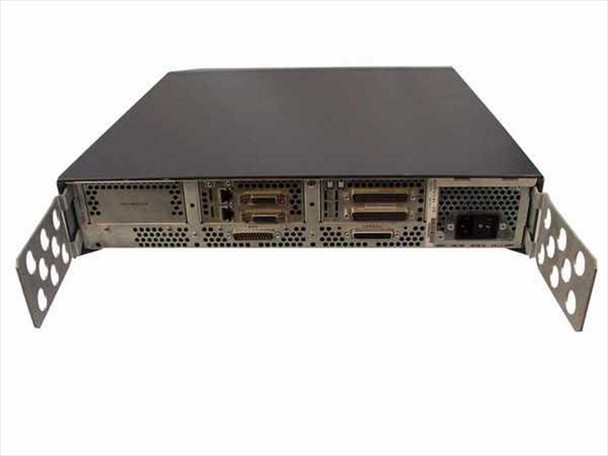 Cisco C4500 4000 Series router chassis rear view showing module ports, serial connectors, AC power inlet, and rack ears
