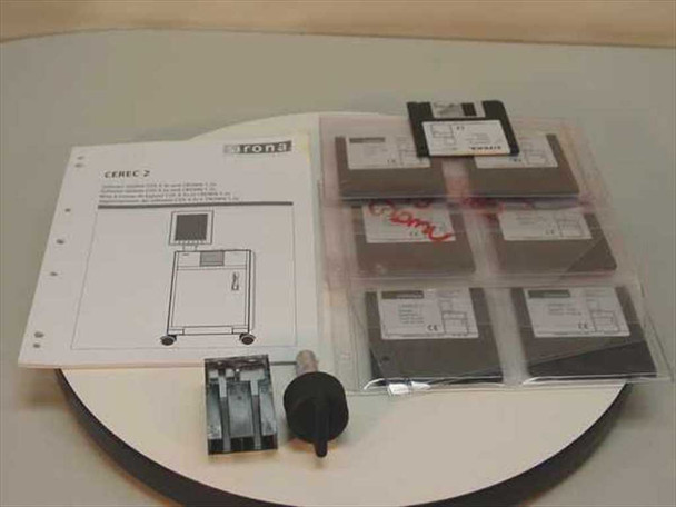 Sirona Cerec 2 accessories – Sirona manual, 3.5-inch floppy software discs in sleeve, and small hardware accessories