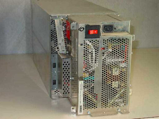 DEC Digital RA92 enclosure rear view — red power switch, IEC AC inlet, H7142 power supply module, and rear ventilation panels