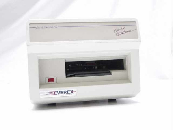 Everex BX830 Excel Stream 60 external QIC streaming tape drive — front view showing tape slot, red LED indicator, and EVEREX logo