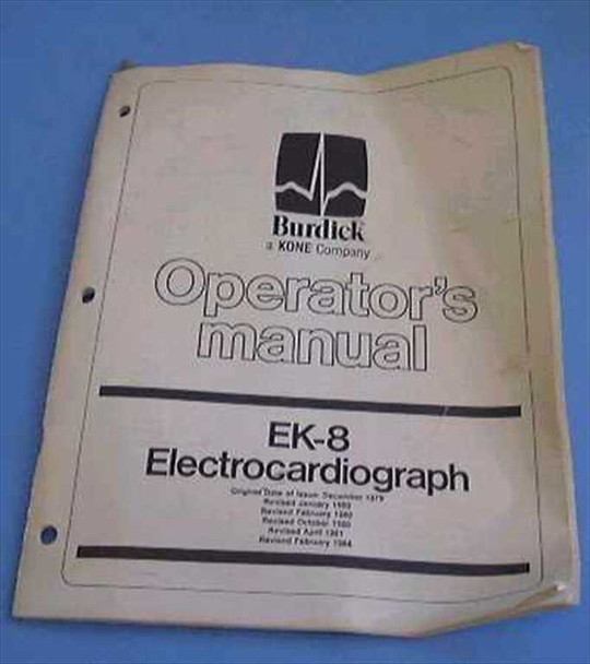 Burdick EK-8 Electrocardiograph Operator's Manual cover — Burdick, a KONE Company — original issue December 1979, last revised February 1984