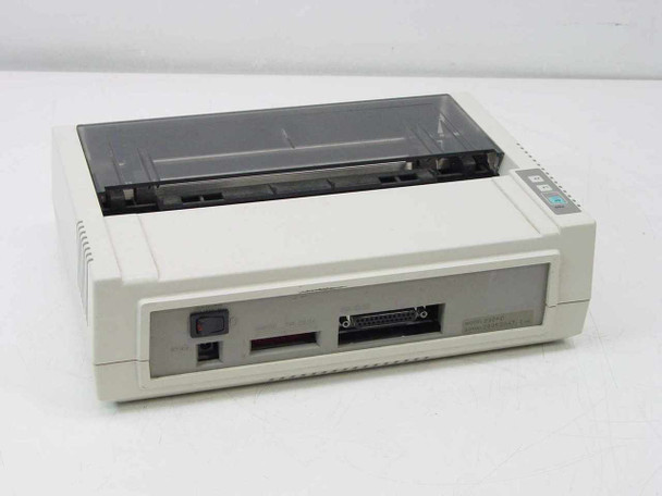 HP 2225D ThinkJet printer rear three-quarter view showing power switch, RS-232C mode DIP switches, and DB-25 serial port