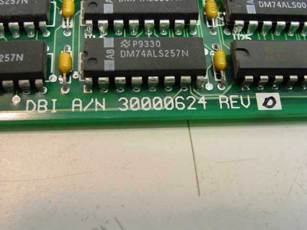 Cubix 30000624 PCB label close-up showing DBI A/N 30000624 REV D marking and DM74ALS257N ICs