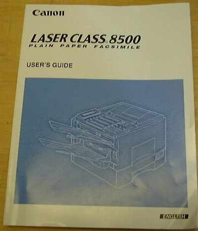 Canon Laser Class 8500 Plain Paper Facsimile User's Guide booklet — English edition, front cover