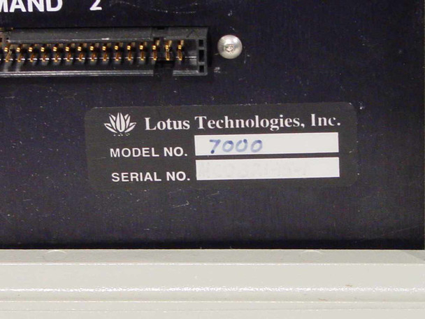Lotus Technologies 7000 module – second label close-up showing Model No. 7000 with edge connector and COMMAND 2 text visible above