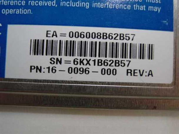 3Com 3C574-TX PCMCIA card label close-up showing EA, SN, PN 16-0096-000, and REV:A
