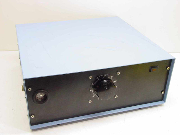 Staco SQ 1010 Variac in Equipto steel instrument cabinet — 3/4 front-left view showing blue enclosure, front panel dial, and meter