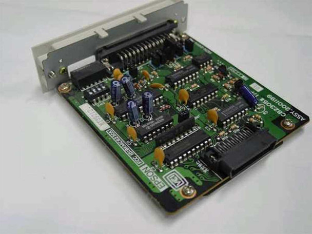 Epson C82305 serial interface card – reverse-angle view of PCB showing component side with capacitors, ICs, and printer edge connector