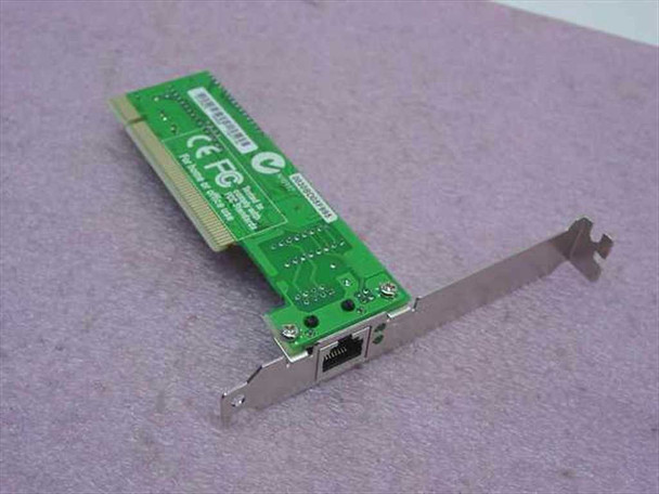 Belkin F5D5000 PCI NIC – rear bracket and solder side view showing RJ45 port and CE/FCC compliance markings