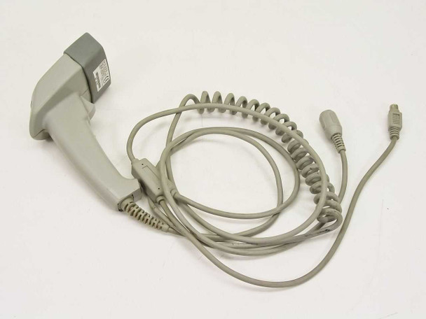 Unitech MS300-1 handheld barcode scanner full view with coiled PS/2 keyboard wedge cable