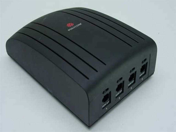 Polycom PVS-XX19-Q ViewStation Quad BRI ISDN Multiplexor — front and top angled view showing Polycom logo and four RJ-45 ports on front face