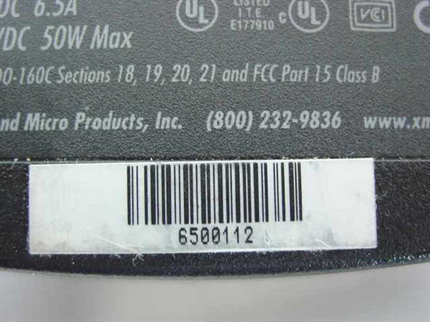 Gateway 6500112 Power Extender label closeup showing input 13-16V DC 6.5A, output 5-24V DC 50W max, barcode, and Xantrex Micro Products manufacturer info