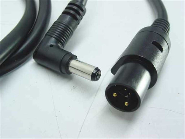 Gateway 6500112 Power Extender connector ends — right-angle DC barrel plug (laptop output) and 4-pin XLR-style airline seat power input connector