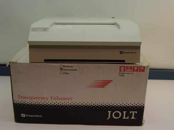 Dataproducts Jolt Transparency Enhancer unit shown on top of its original brown retail box with Dataproducts branding