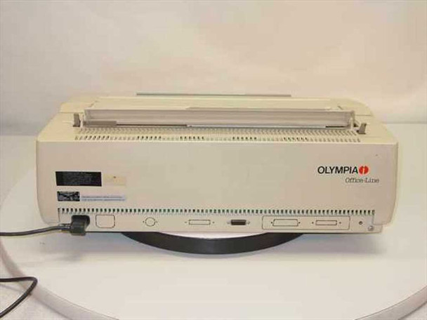 Olympia Supertype 230 Office-Line electronic typewriter — rear view showing ON-LINE interface ports, power connector, and ventilation slots