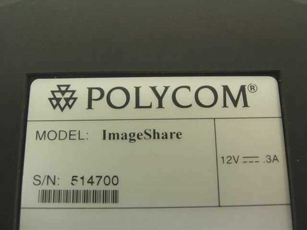 Polycom ImageShare label showing model name, 12V 0.3A power rating, and serial number