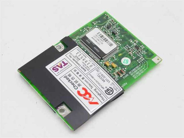 Apple U01.029.C.00 56K internal modem card – top view showing green PCB, main modem chipset, and regulatory label with Hongkong Telecom certification stamp
