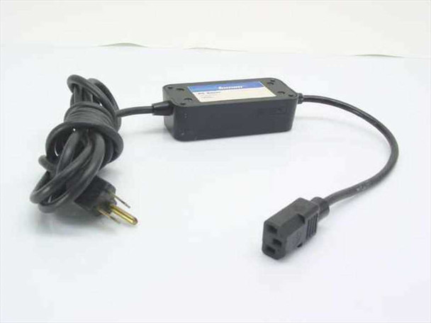 Inmac 6685 PC Saver inline module with attached US NEMA 5-15P AC line cord and IEC C13 output connector — full assembly view