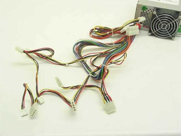 L&C LC-A400ATX ATX power supply rear view showing full output cable harness with Molex, Berg, and ATX connectors