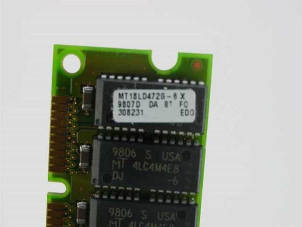 Micron MT18LD472G-6X close-up of label showing part number MT18LD472G-6X, date code 9807D, and EDO designation, with MT4LC4M4E8 chips visible below