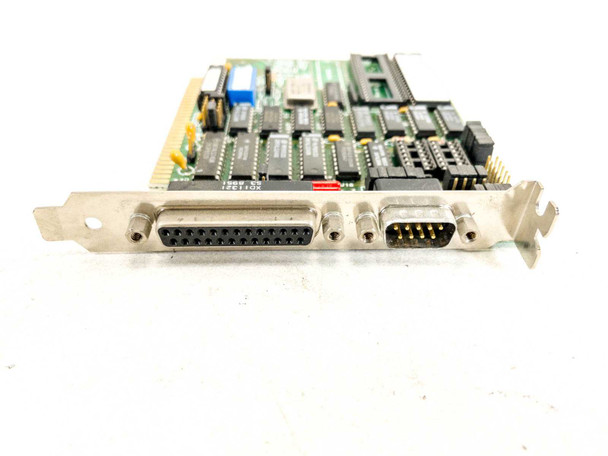 Everex EV-170 card bracket view showing DB25 parallel port connector and DB9 serial port connector on the rear bracket
