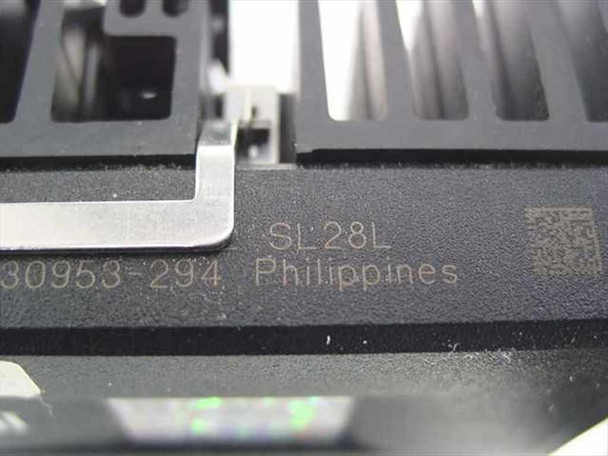 Close-up of Intel Pentium II SL28L marking on cartridge body showing SL28L S-spec, part number 30953-294, and Philippines country of manufacture