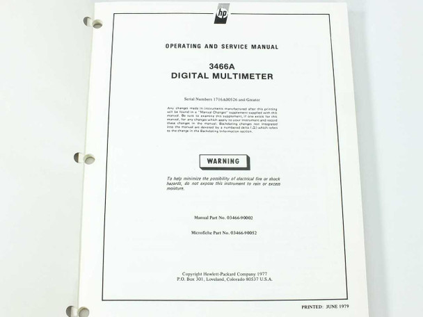 HP 3466A Digital Multimeter Operating and Service Manual