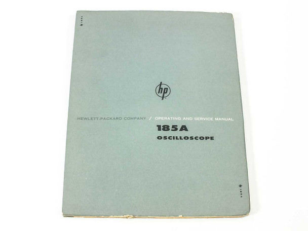 HP 185A Oscilloscope Operating and Service Manual 01103-2 – front cover showing Hewlett-Packard branding, light gray with age wear at corners