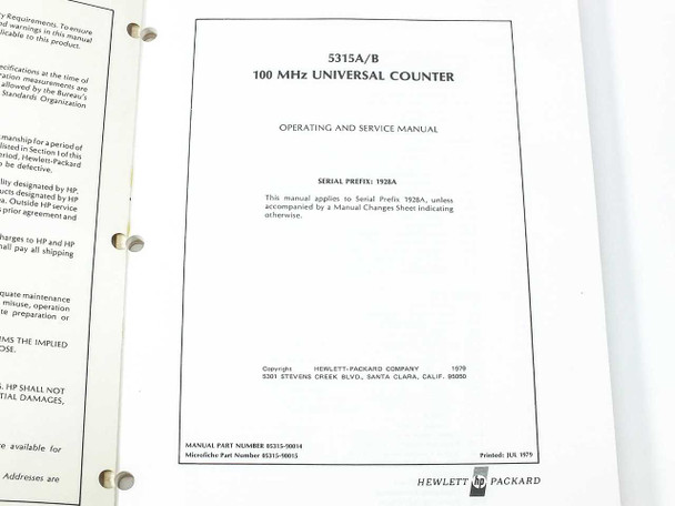 HP 5315A/B 100 MHz Universal Counter Operating & Service Manual