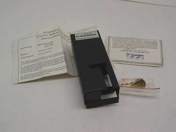 Micro Security Devices PC Guardian Model 901 computer security lock open box contents — lock body, installation instructions sheet, security cable, and small hardware packet