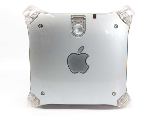Apple Power Mac G4 M8570 – top view showing Apple logo on silver enclosure with clear plastic corner bumpers