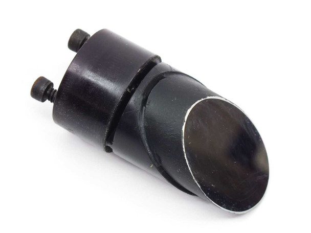 Removable mirror insert from the 45-degree optics block showing angled elliptical mirror surface and set screw retention collar